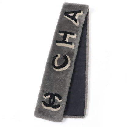 CHANEL 20B Aa7074 Mouton Lined 100% Cashmere Coco Mark Logo Design Tippet Shawl
