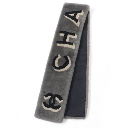 CHANEL 20B Aa7074 Mouton Lined 100% Cashmere Coco Mark Logo Design Tippet Shawl