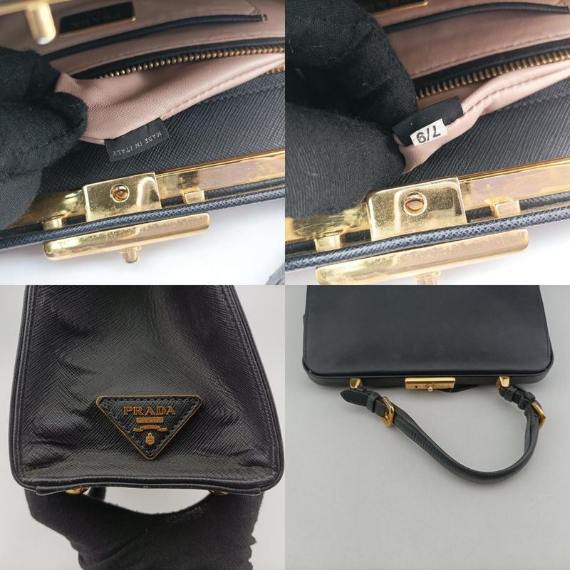 Prada Framed Top Handle Tote Black Saffianoleather 7/9