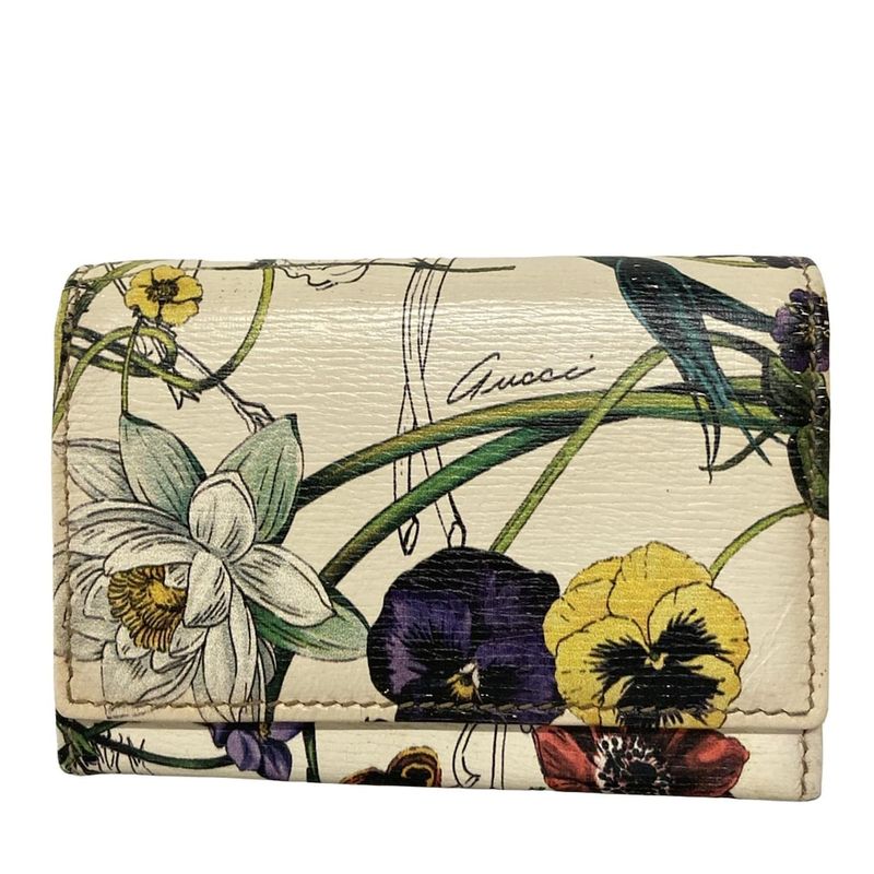 Gucci Business Card Holder Flora 248080 Ivory X Green X Multi Floral Pattern /