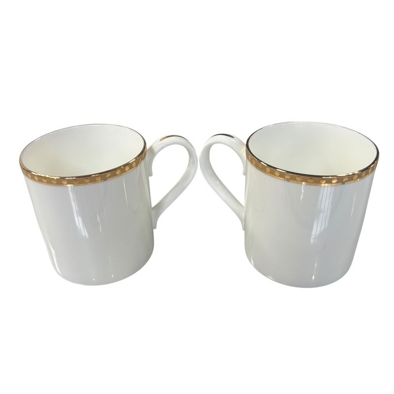 3053 Unused in Storage Tiffany & Co Tiffany & Co Gold Band Mugs Pair Set White