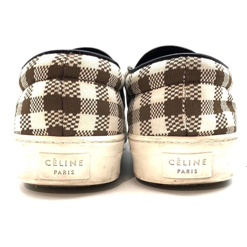 Celine Gingham Check Slip-on 40 Approx 26cm (10.24in) Brown White Checked Shoes
