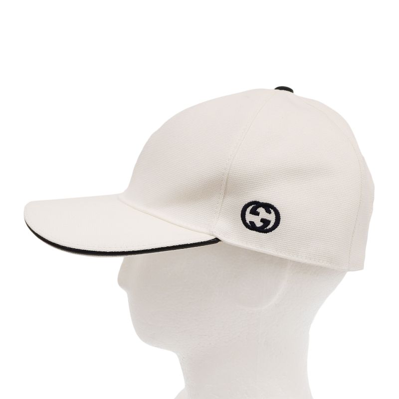 Gucci 387554 100% Cotton Webline Interlocking G Cap White XL 60cm (23.62in)