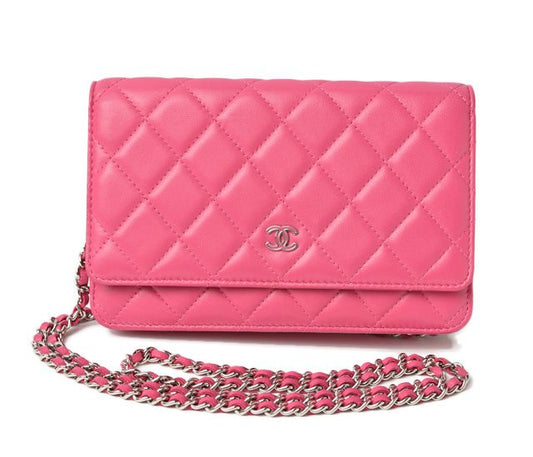Chanel Chain Wallet Shoulder Bag Long Wallet Clutch Chanel Lambskin Pink Silver