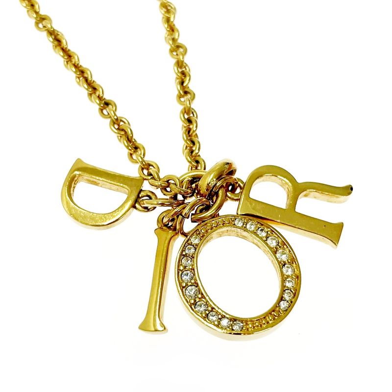 Dior GP Rhinestone Dior Logo Necklace Gold 337887 Necklace