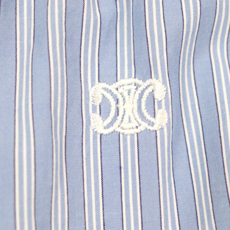 Celine 2p01a870v 100% Cotton Stripe Poplin Triomphe Embroidered Logo Button
