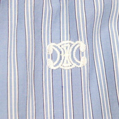 Celine 2p01a870v 100% Cotton Stripe Poplin Triomphe Embroidered Logo Button
