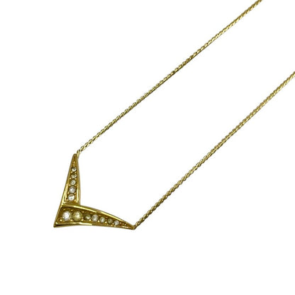 Christian DIOR Necklace Metal Rhinestone V Gold Plated Gold