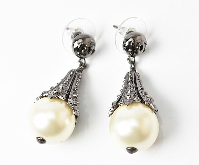 Chanel Earrings Chanel Pearl Motif Coco Mark Gunmetal