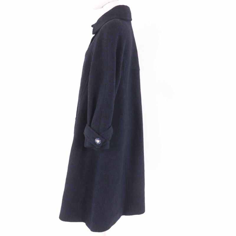 CHANEL P62024 Alpaca Coco-mark Buttoned Extra Long Length Coat Dark Navy 38