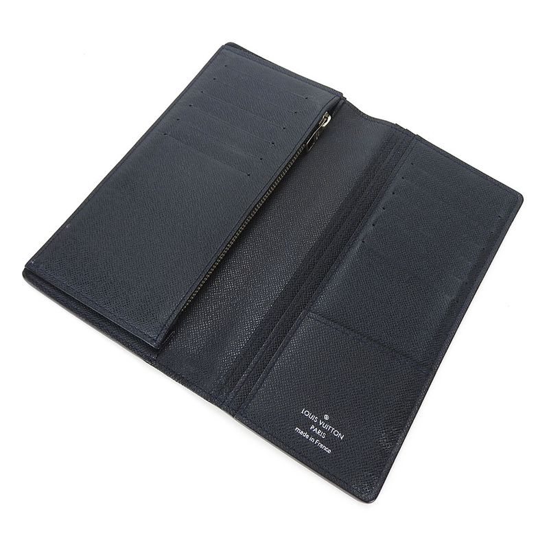 Louis Vuitton Long Wallet Portefeuille Brazza Taiga Dark Navy Silver Hardware