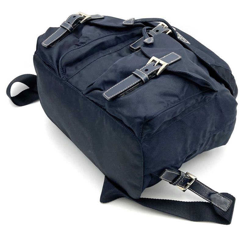 Prada Backpack Daypack Navy Nylon/leather Triangle Logo Triangle Logo Women's