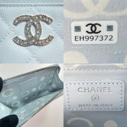 Chanel Matelasse Card Case Ap3836 Light Blue Coco Mark Caviar Skin Coin Case