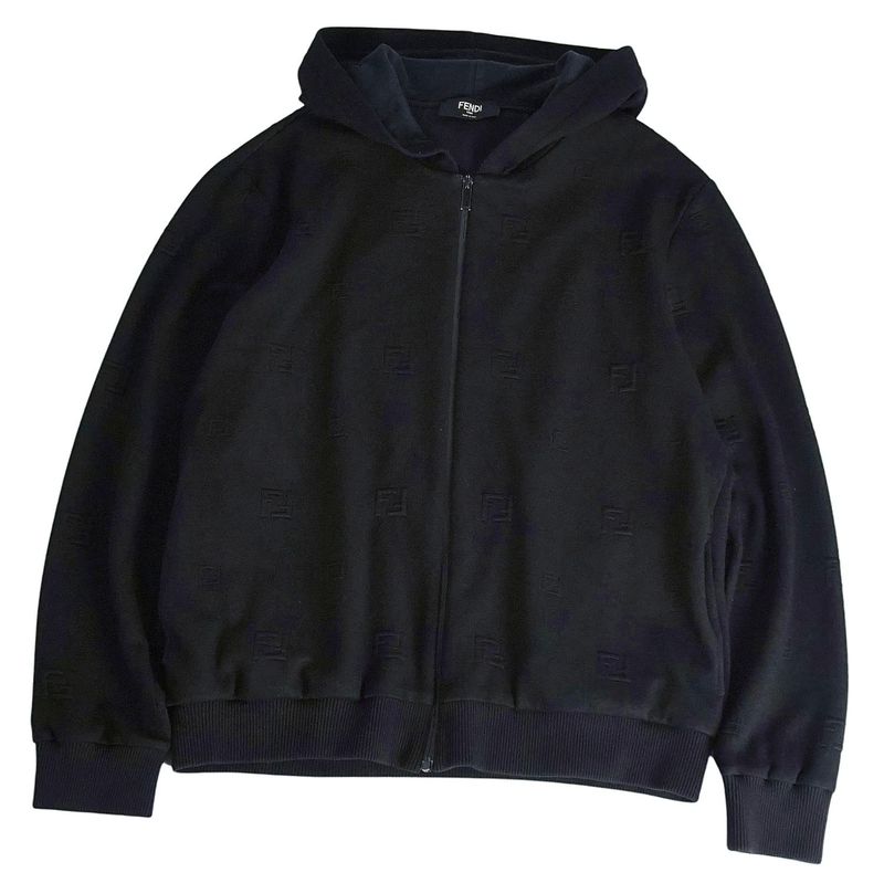Fendi Sweatshirt Hoodie Zip Up Zucca Pattern FF