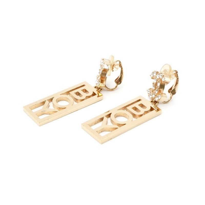 Chanel Earrings Earring Gold Coco Mark BOY Rhinestone