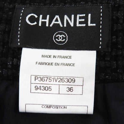 CHANEL P36751 Tweed Below-knee Tight Skirt With Coco Mark Black 36 Made In