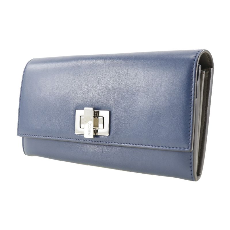 Fendi Peekaboo 8m0377 Calf Navy Women's Long Wallet