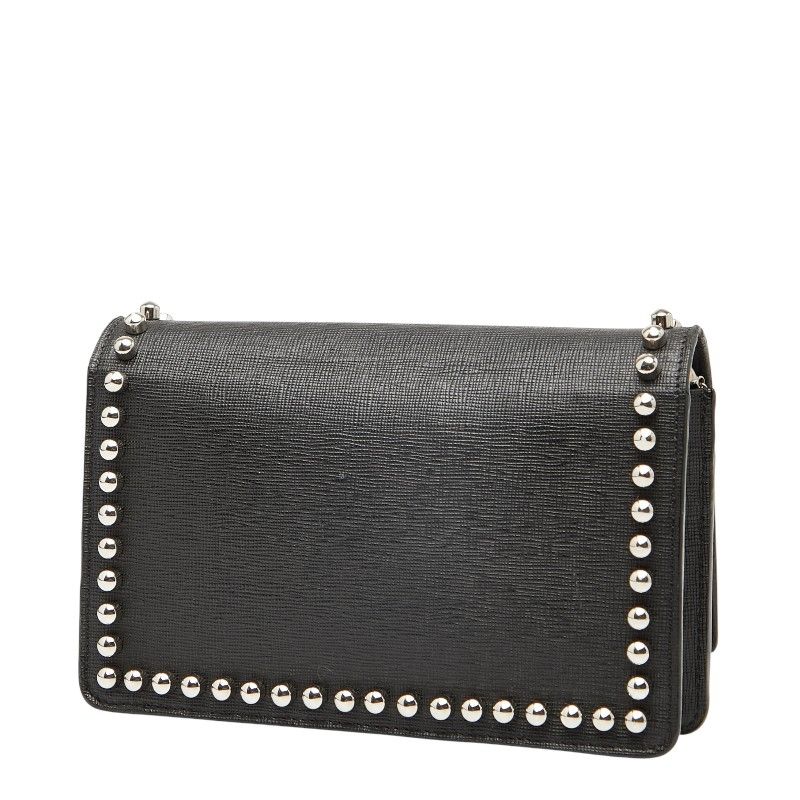 Fendi Carlito Studded Chain Shoulder Bag Wallet Bag 8m0346 Black Leather Women