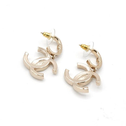Chanel Earrings Earring Gold Coco Mark Rhinestone Half Hoop