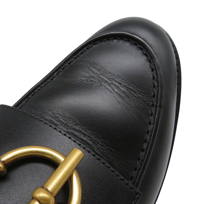 Hermes Moccasins Impact Calf Leather 36.5 Shoes Black