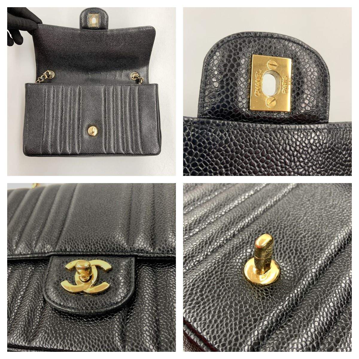 Chanel Caviar Skin Mademoiselle Chain Shoulder Bag Black