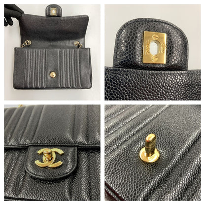 Chanel Caviar Skin Mademoiselle Chain Shoulder Bag Black
