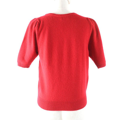 Celine 2a65p152i 100% Cashmere Sulky Embroidery Crew Neck Short Sleeve Knit
