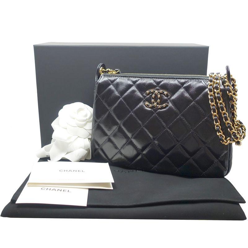 Chanel Chain Clutch 2WAY Bag Hand Shoulder - Leather Coco Mark Black
