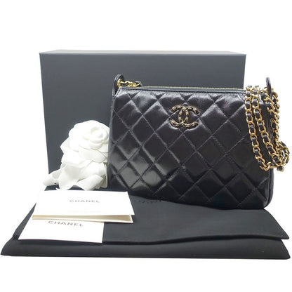 Chanel Chain Clutch 2WAY Bag Hand Shoulder - Leather Coco Mark Black