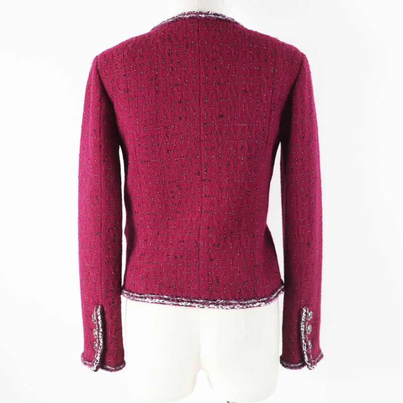 CHANEL 22AW 22A P73183 Collarless Tweed Jacket With Coco Mark Buttons Burgundy