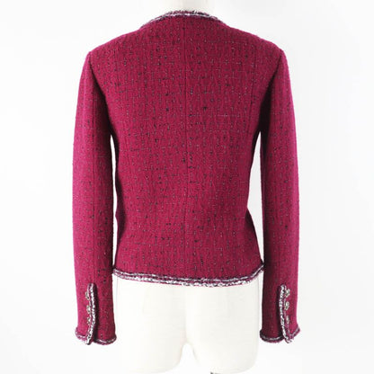CHANEL 22AW 22A P73183 Collarless Tweed Jacket With Coco Mark Buttons Burgundy