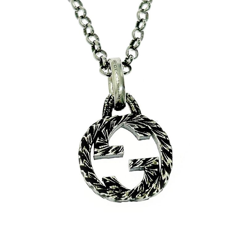 Gucci Silver Interlocking G Arabesque Necklace 7.2g 925 Engraved 357901 Necklace