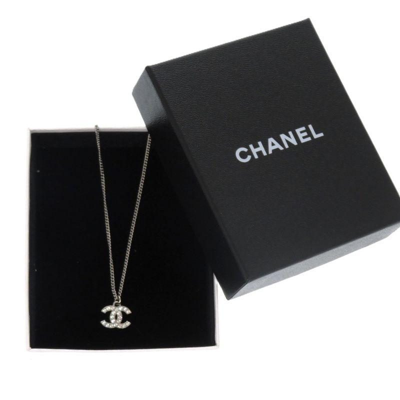 Chanel Coco Mark A28942 Metal Rhinestone Silver 0834 Necklace Chanel