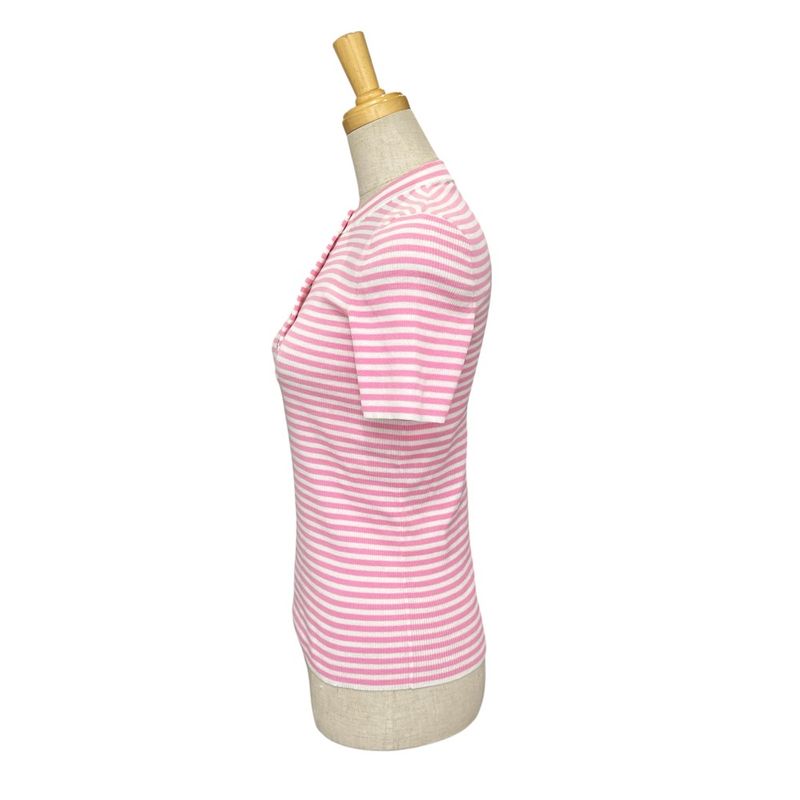 Chanel Short Sleeve Shirt Striped P76521k10998 Cotton Pink
