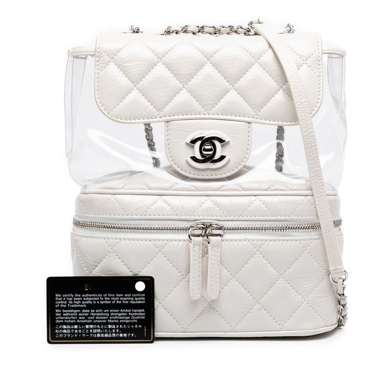 Chanel Matelasse Coco Mark Chain Shoulder Bag Handbag White Clear Leather Vinyl