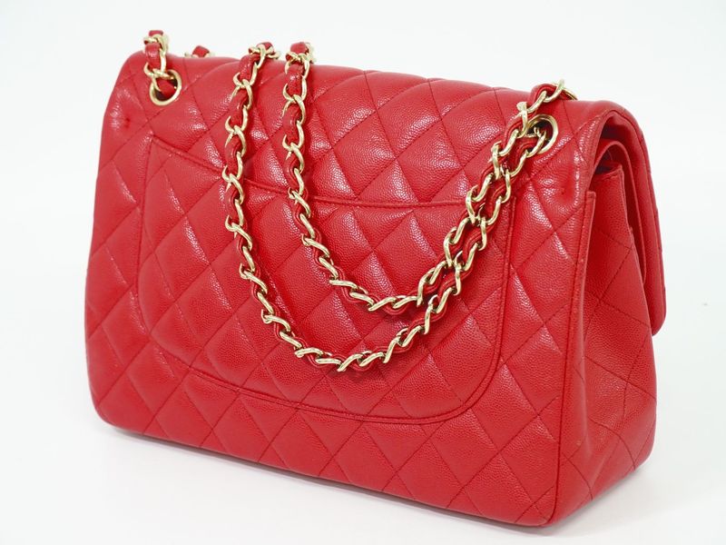 Authentic Chanel Coco Mark Matelasse Double Flap Chain Shoulder Bag Caviar Skin