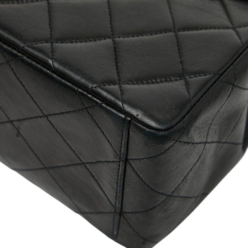 Chanel Coco Mark Deca Matelasse 34 Crossbody Chain Shoulder Bag Black Leather