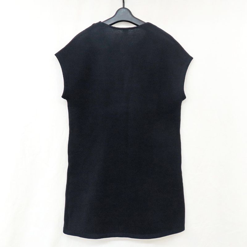 Hermes Waffle Knit Sleeveless Dress Black 100% Cotton Black Women's
