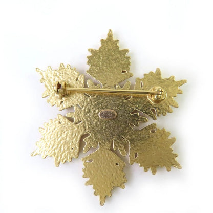 CHANEL Vintage 01A Metal Coco Mark Snowflake Brooch Beige Made In France Ladies