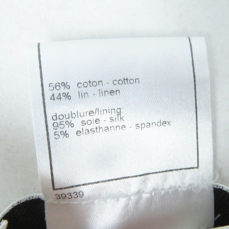 CHANEL 03P P21247 Cotton Linen Blend Coco Beaded Decoration Collarless Single