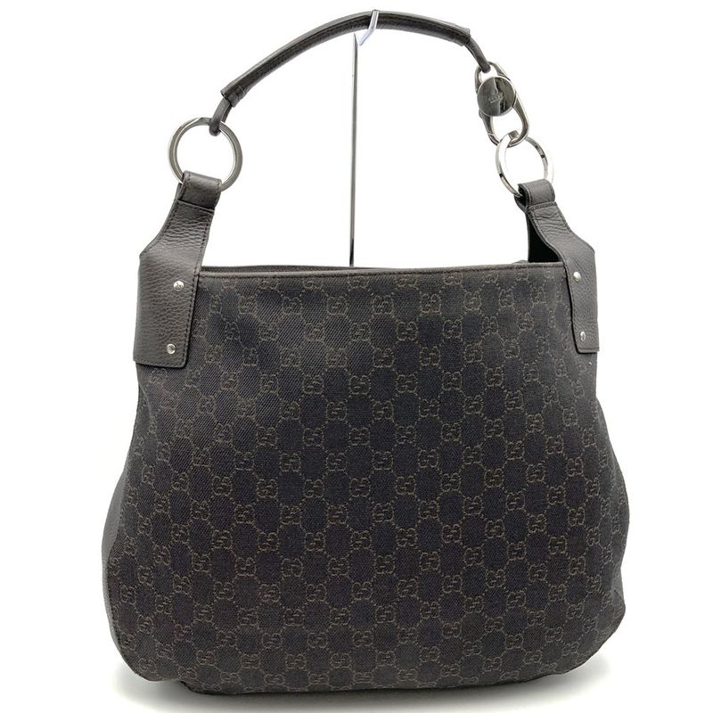 Gucci 179777 Shoulder Bag Brown GG Pattern Denim Women Men Fashion