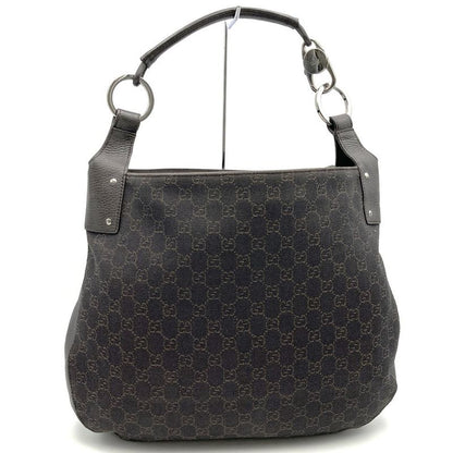 Gucci 179777 Shoulder Bag Brown GG Pattern Denim Women Men Fashion