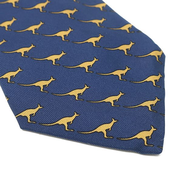 Hermes Tie Animal Print 8cm (3.15in) Silk Navy and Yellow Navy Blue Yellow