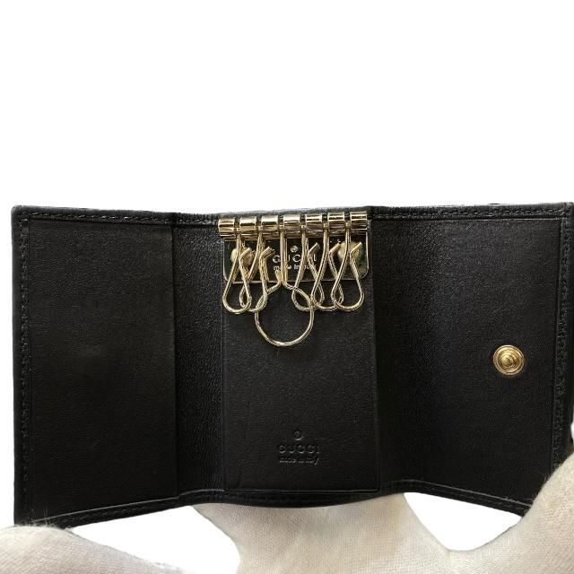 Gucci 138098 Guccissima 6-slot Key Case Key Hook Leather Black