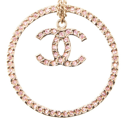 Chanel Coco Mark Circle Rhinestone Necklace GP Gold Pink 06A (gold Plated) Gold