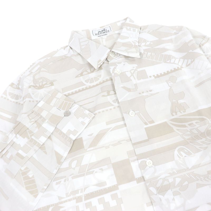 Hermes 100% Cotton Abstract Total Pattern Sleeve Serie Buttons Long Sleeves