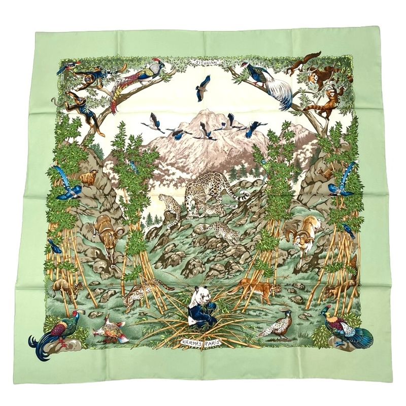 Hermes Carre 90 Sichuan Silk Scarf Green