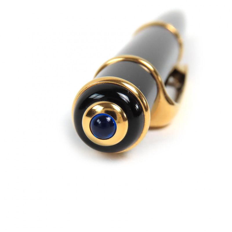 Cartier Diabolo De Cartier Blue Gemstone Twist Ballpoint Pen Black Gold Men's