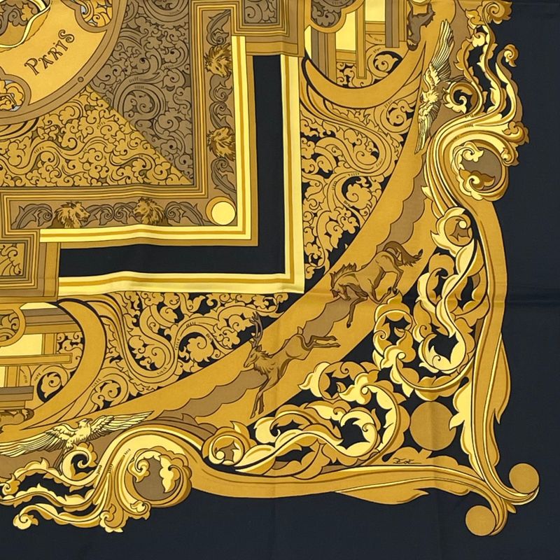 Hermes Carree 90 Animaux Solaires Animals Of The Sun Scarf Gold And Black