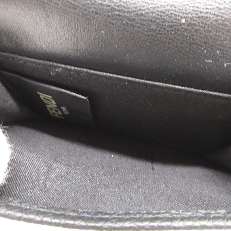 Fendi 7m0280 Signature Logo Leather Black Compact Wallet Trifold Wallet 1266-8